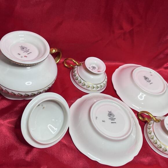 Vintage Castleton Bristol Green Footed Cup & Saucer Set (2) With Sugar Bowl - Picture 16 of 16